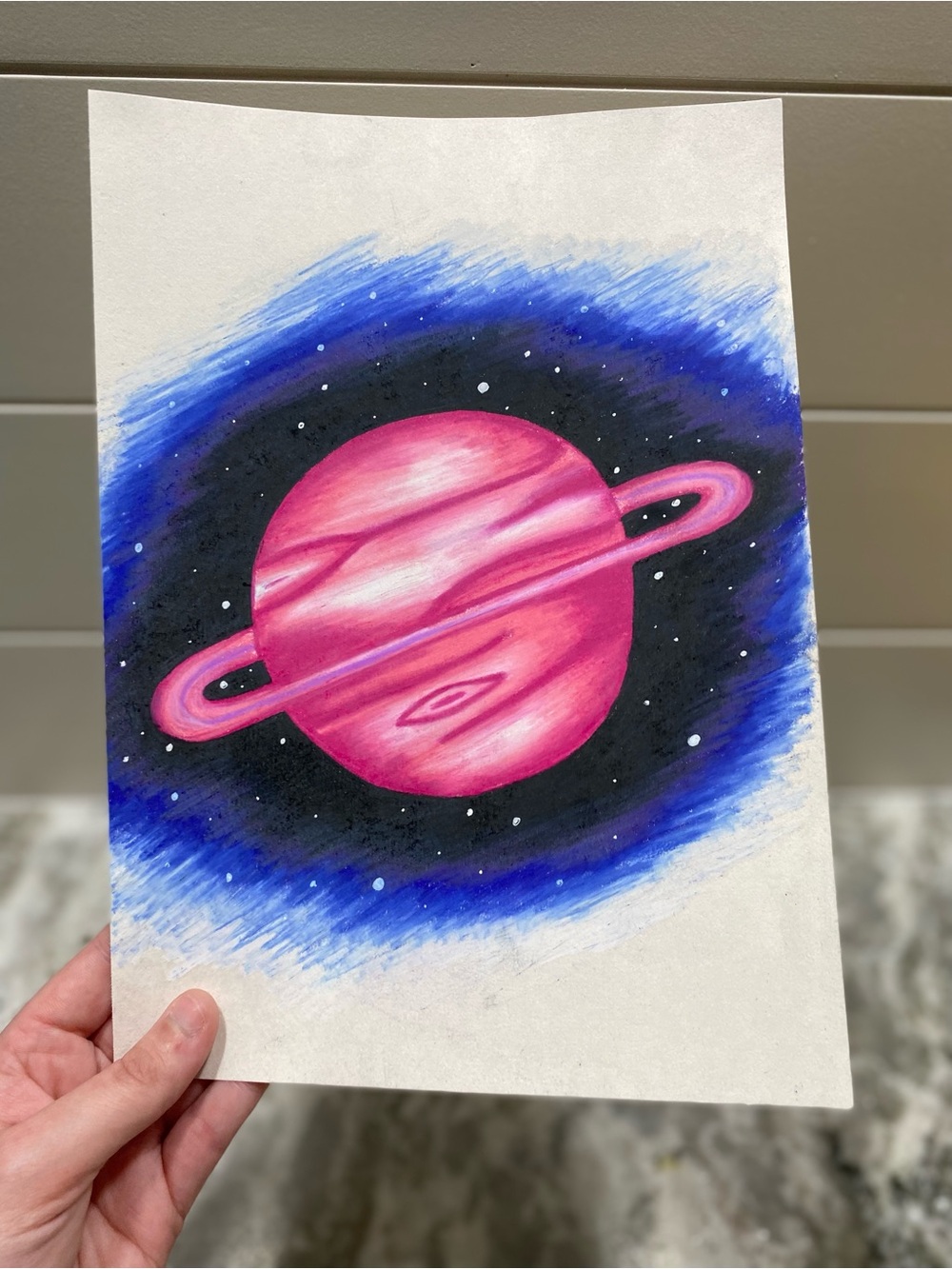 Vibrant Pink Planet Illustration *WILL COME FRAMED!* - Picture 2 of 3